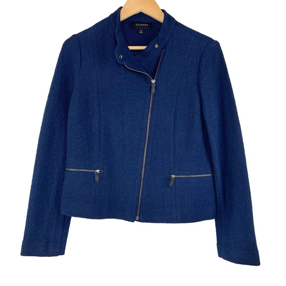 Talbots Asymmetrical Zip Front Blazer Jacket in Navy Blue - Picture 2 of 6